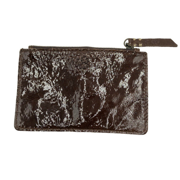 49 Square Miles Womens Wallet Purse Rectangular Embroidered Patent Leather Brown - Picture 1 of 7